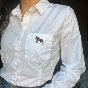 Y2K White Button-Up Shirt with Embroidered Horse